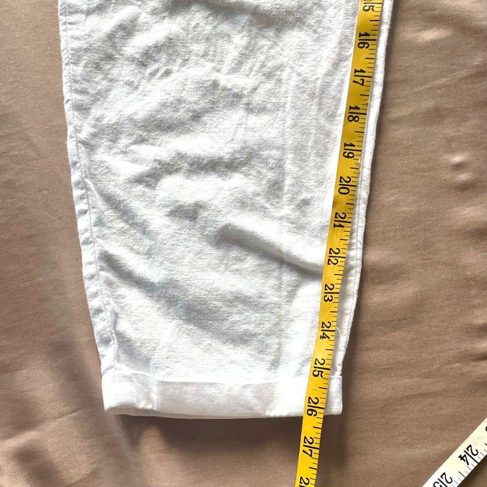 J. Crew White Drawstring Ankle Cropped Pants Linen/Cotton Blend with Cuffs Sz 10 - Picture 6 of 12